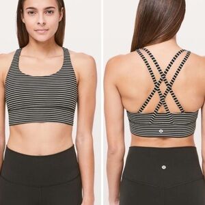 Lululemon Size 4 Long Long Energy Sports Bra Mod Black Stripe Cross Strap Back